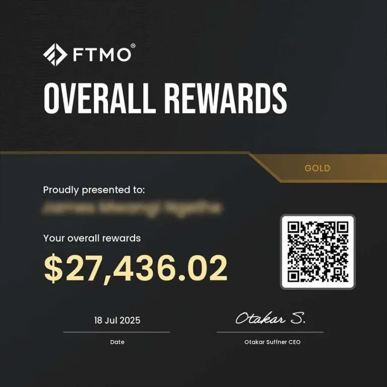 Verified FTMO reward, $27,436.02