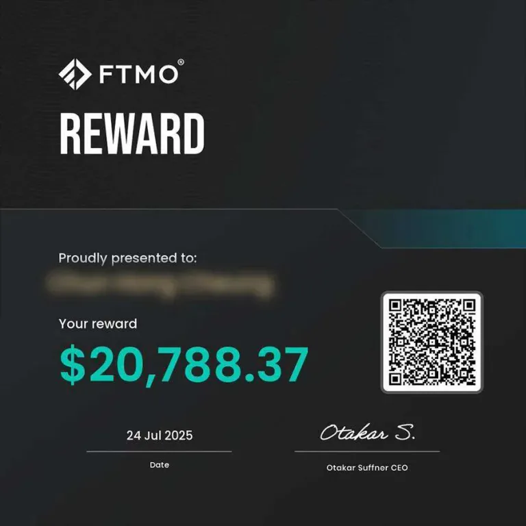 Verified FTMO reward, $20,788.37